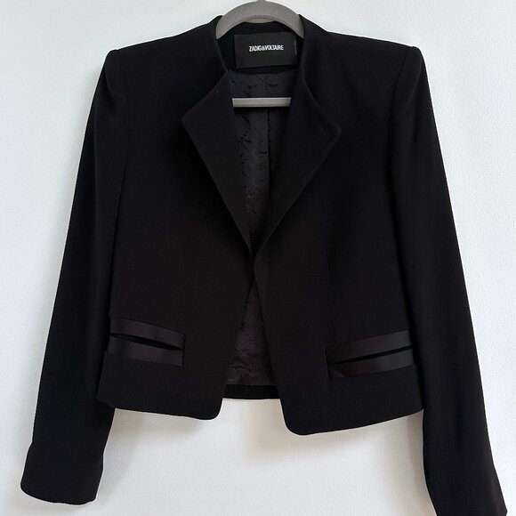 Zadig & Voltaire Vola Deluxe Cropped Black Blazer Jacket Chic Professional Sz 36 - Picture 1 of 4